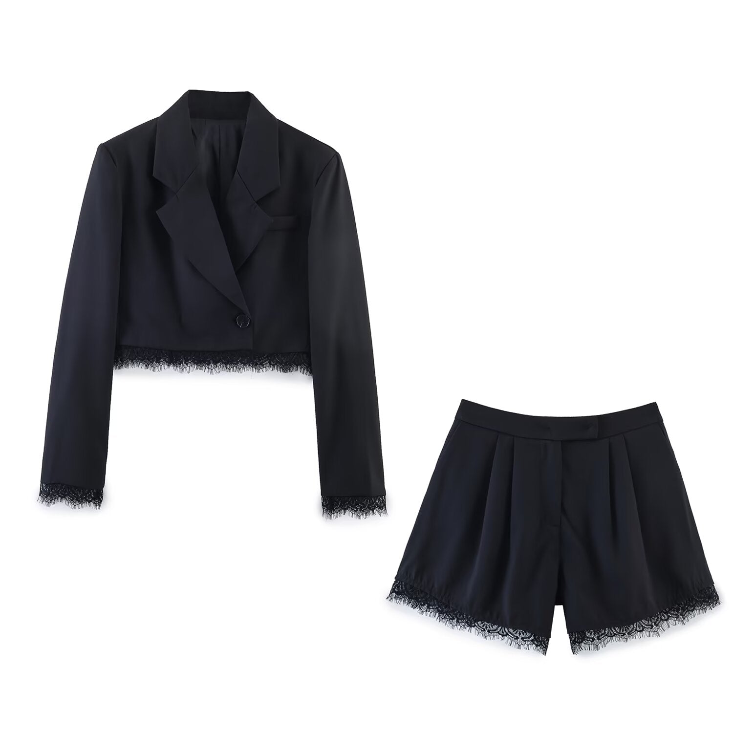 Spring Women Casual Lace Blazer Shorts Sets