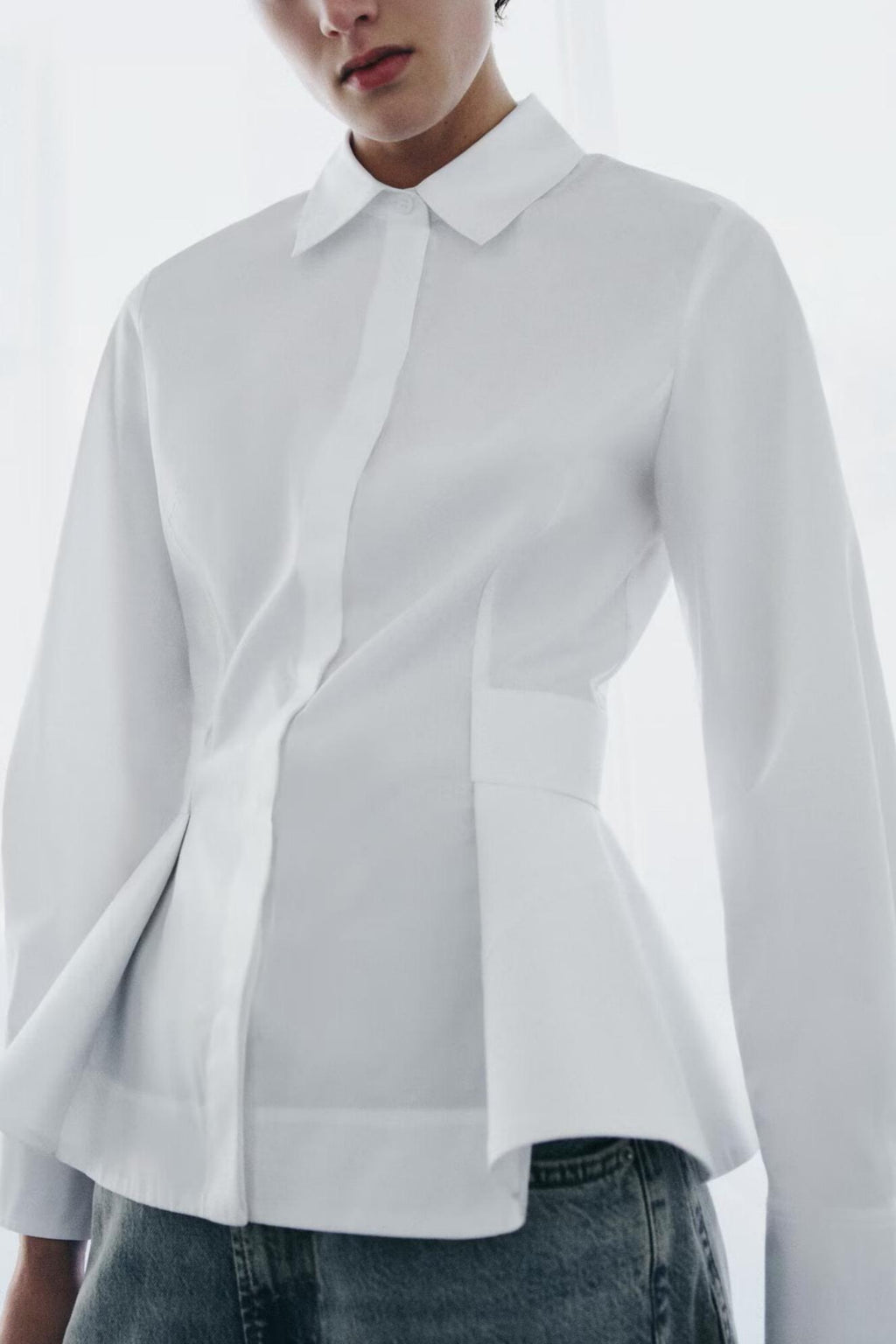 Women's Clothing Summer Cropped Short Hem Poplin Shirt