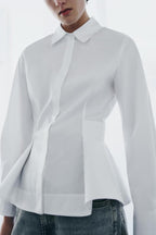 Women's Clothing Summer Cropped Short Hem Poplin Shirt