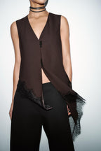 Women Clothing Spring Elegant Asymmetry Lace Vest Top