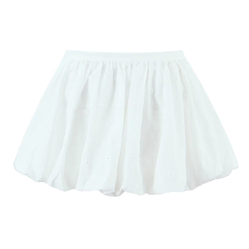 Summer Women Clothes Elegant Embroidery Low Waist Puffy Bud Skirt