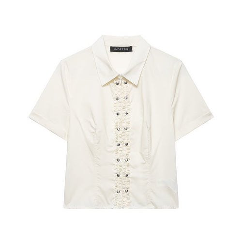 Women Clothing Spring Rivets Laminated Shirt