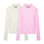 Women’s Ivory Heart Print Stand Collar Top