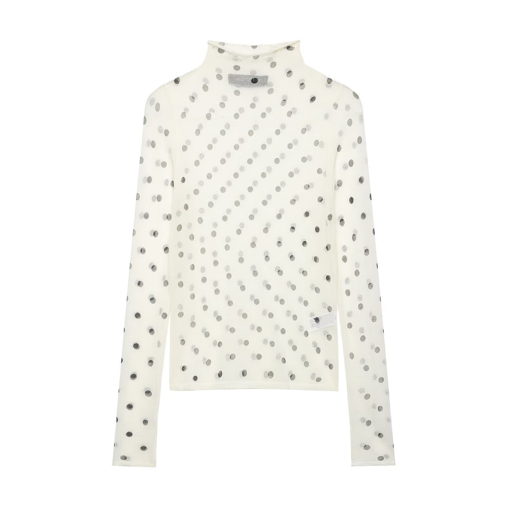 Women’s Ivory Heart Print Stand Collar Top