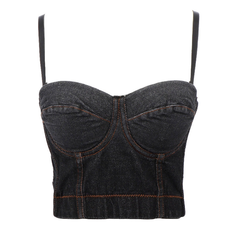 's Boning Corset Denim Camisole 's Short Slim Fit Backless Base