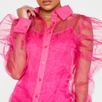 Women's Spring Summer Women Clothing Puff Sleeve Top Long Sleeve Organza Cardigan Dress Plus Size Suit For Women