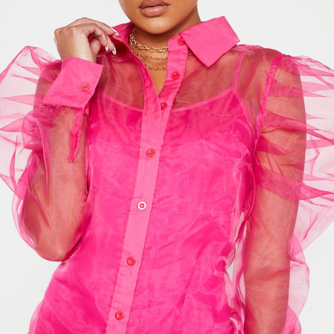 Women's Spring Summer Women Clothing Puff Sleeve Top Long Sleeve Organza Cardigan Dress Plus Size Suit For Women