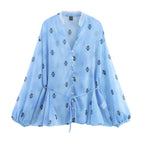 Women's Chiffon Lace-Up Lace Shirt