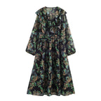 Simple Thin Printed Long-Sleeve Dress