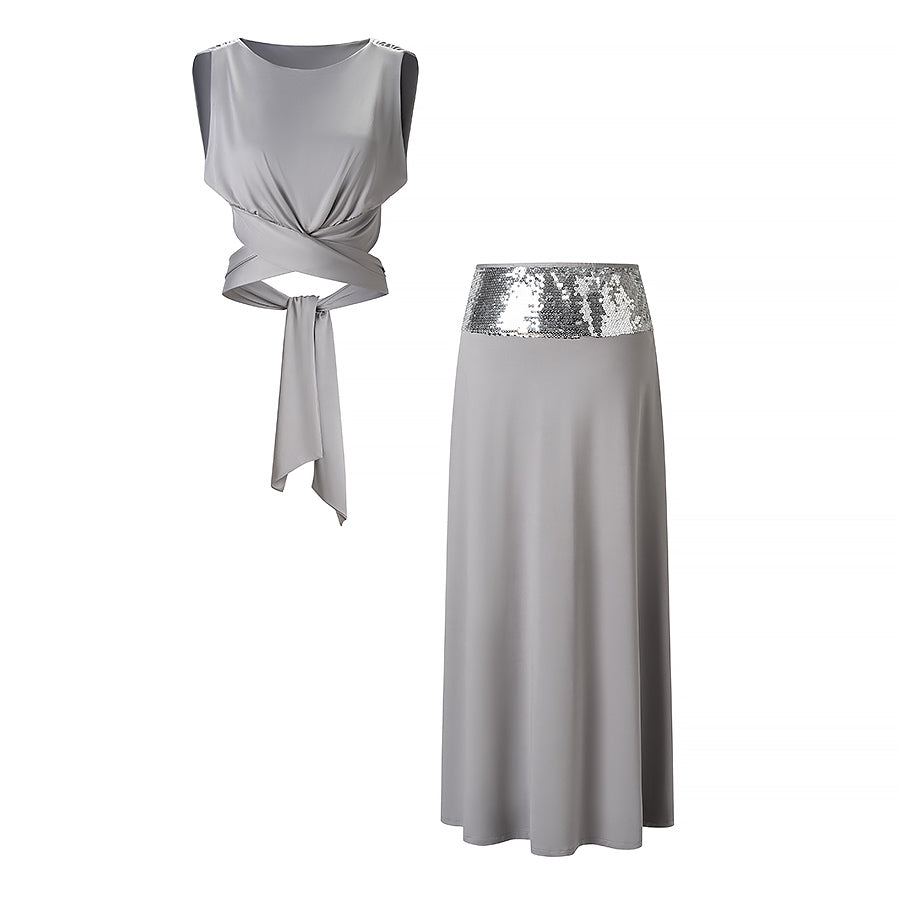 Women Backless Top Vest High Waist Straight Mid Length Skirt Set