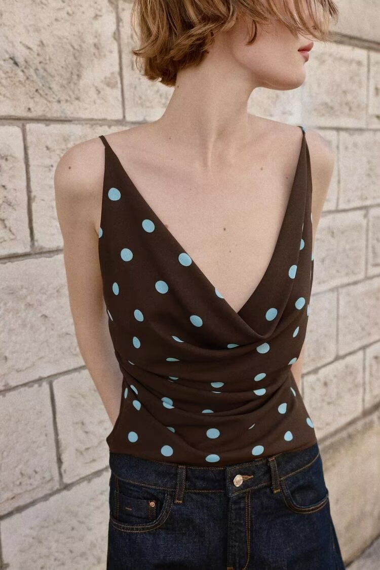 Women’s Polka Dot Ruched Cowl Neck Camisole