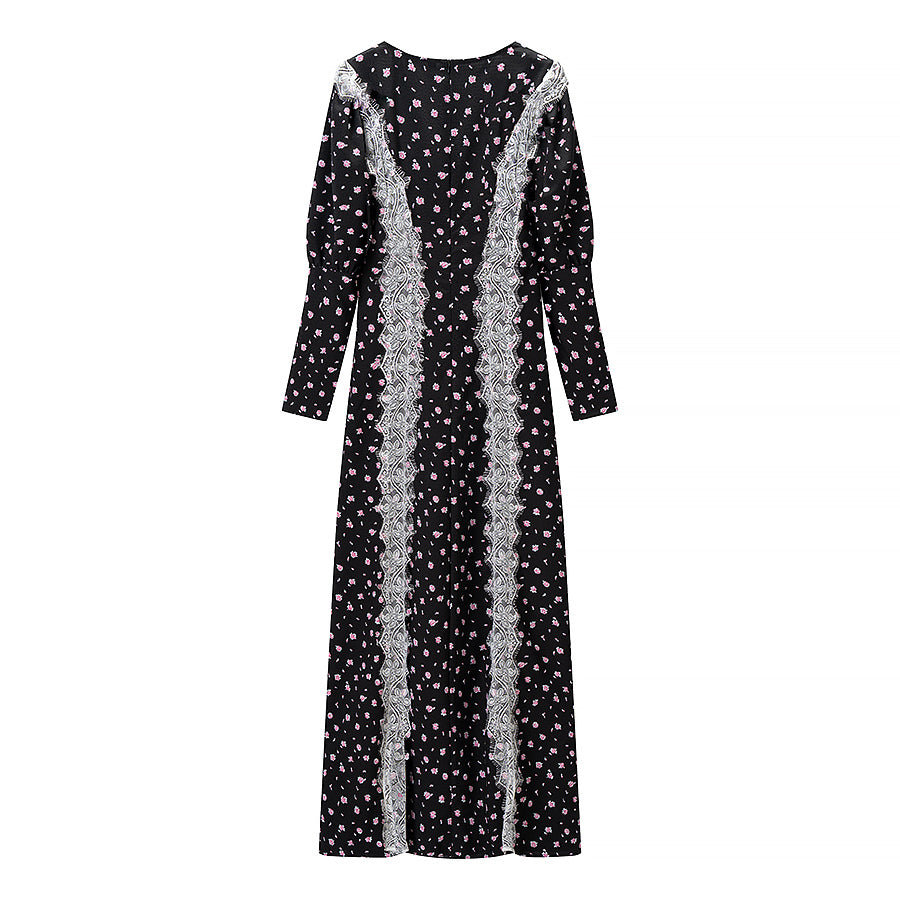 Top Long-Sleeve Lace Stitching Dress