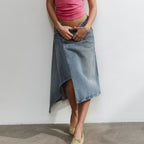Retro Washed Asymmetric Denim Skirt