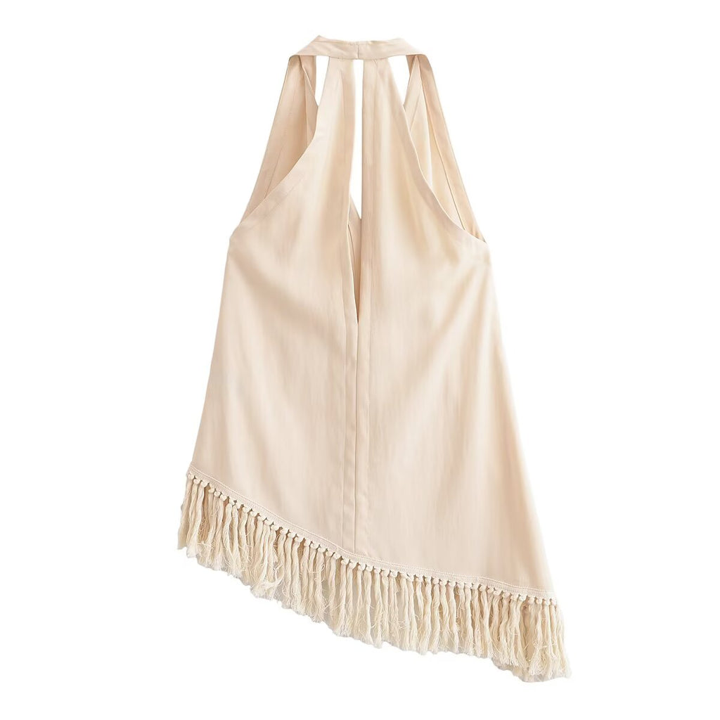 Women Clothing Top Tassel Halter Top Wide Leg Pants Set