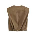 Women Clothing Top Zipper Puffy Vest Cargo Pocket Bucket Pants Sets