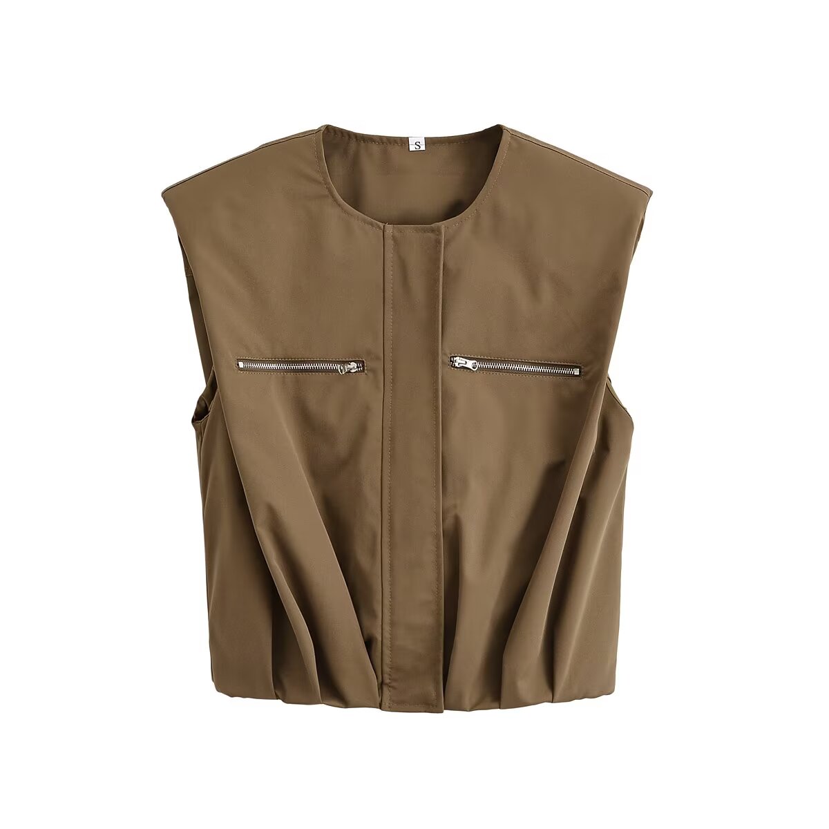 Women Clothing Top Zipper Puffy Vest Cargo Pocket Bucket Pants Sets