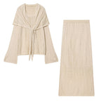 Women Clothing Spring Casual Simple Shawl Skirt Three Piece Sets