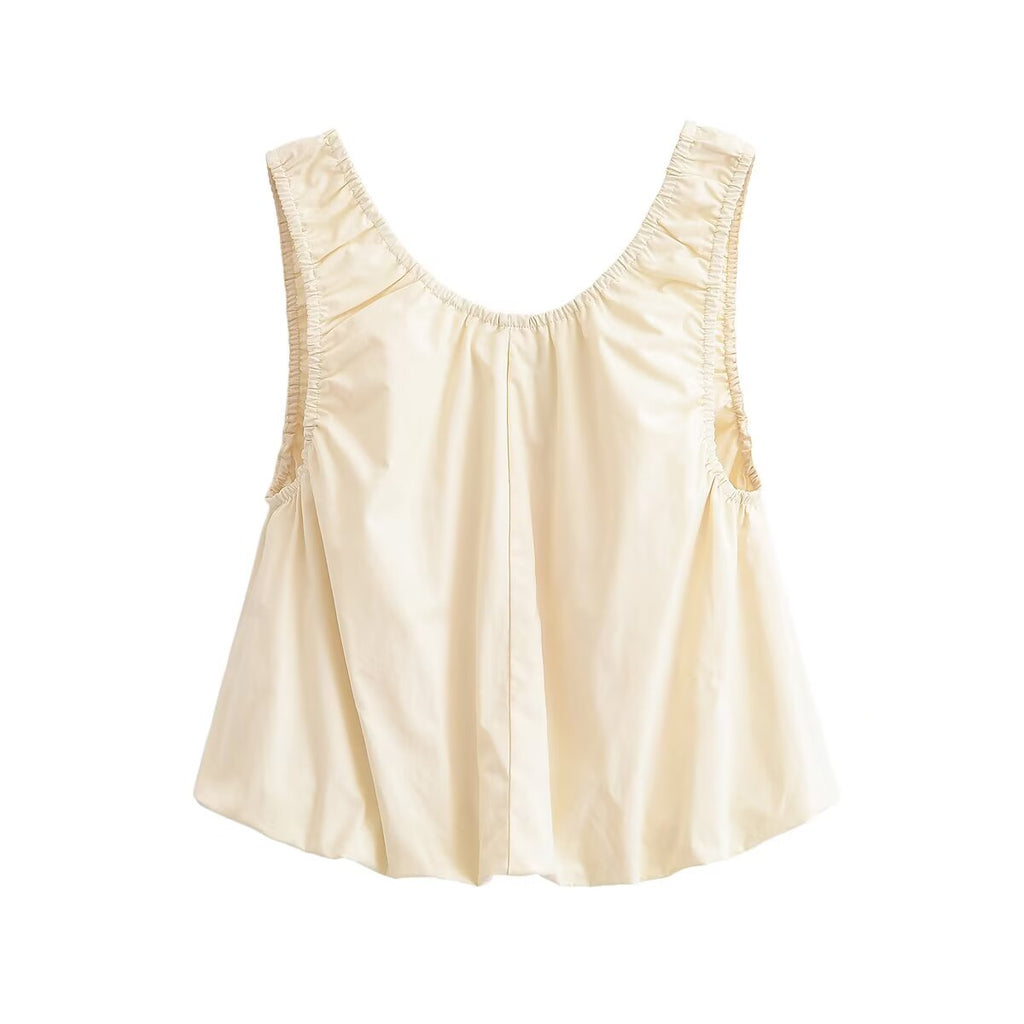 Women Clothing Poplin Balloon Vest Top Solid Color Mini Skirt Set