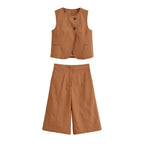 Women Clothing Short Temperamental Sleeveless Vest Straight Casual Fifth Short Set