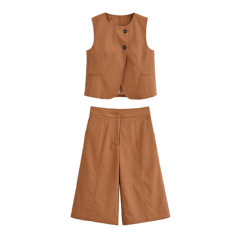 Women Clothing Short Temperamental Sleeveless Vest Straight Casual Fifth Short Set