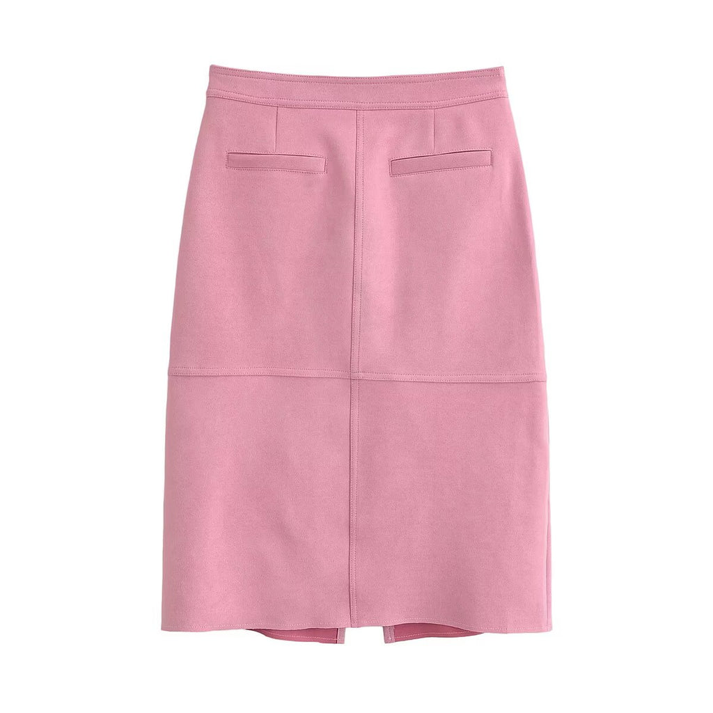 Women Clothing Suede with Belt Jacket Coat Skirt Sets