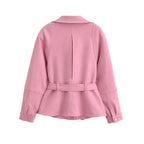 Women Clothing Suede with Belt Jacket Coat Skirt Sets