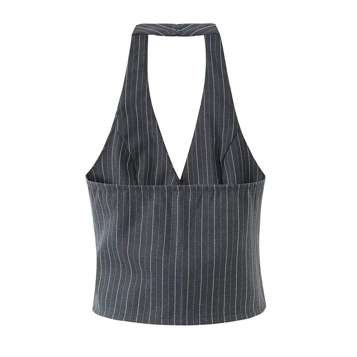 Single Breasted Waist Halter Striped Vest Korean Slimming High Waist Pleated Tiered Two Piece Set