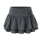 Single Breasted Waist Halter Striped Vest Korean Slimming High Waist Pleated Tiered Two Piece Set