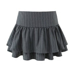 Single Breasted Waist Halter Striped Vest Korean Slimming High Waist Pleated Tiered Two Piece Set