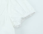 Summer French round Neck Lace Stitching Wavy Edge Sexy Lacing Short Model in White Color Puff Sleeve Shirt