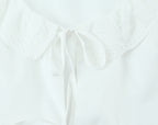 Summer French round Neck Lace Stitching Wavy Edge Sexy Lacing Short Model in White Color Puff Sleeve Shirt