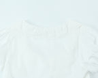 Summer French round Neck Lace Stitching Wavy Edge Sexy Lacing Short Model in White Color Puff Sleeve Shirt