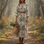 Women's Spring Women Clothing Positioning Printing Tassel Bohemian Loose Dress