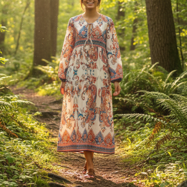 Women's Spring Women Clothing Positioning Printing Tassel Bohemian Loose Dress