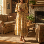 Women's Clothing Spring Holiday Printed Bohemian Beach Loose Long Sleeve Dress