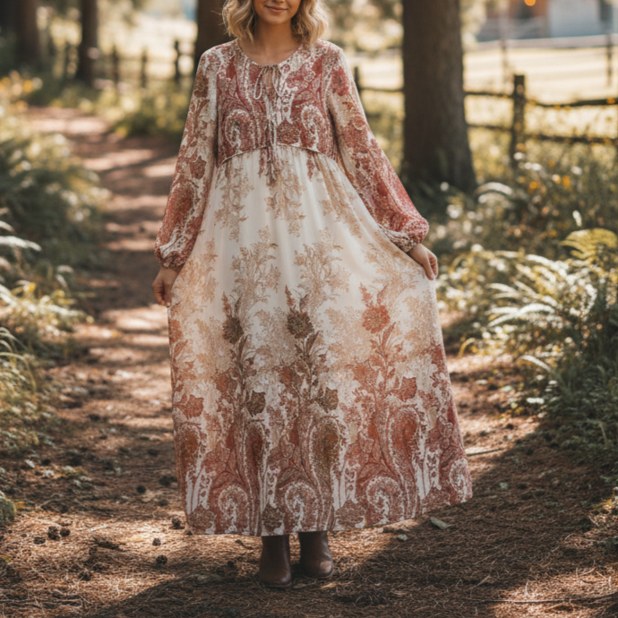 Bohemian Long-Sleeve Maxi Dress