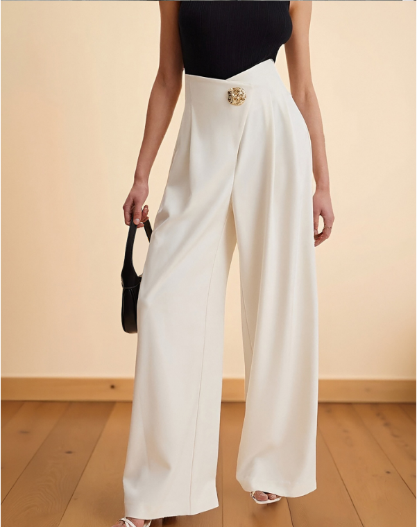 Women high waist wide leg pants Irregular Asymmetric cinched pocket high quality trousers wide leg pants