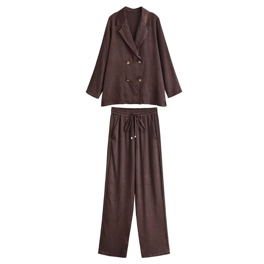 Women Clothing Summer Embellished Wrinkle Suit High Waisted Trousers