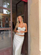 Women Spring Clothing Casual Suit Polka Dot Strap Mid Length Skirt Set