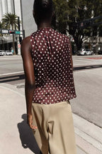 Women's Spring Summer Women Clothing Simple Fashionable Polka Dot Pleated Sleeveless Shirt