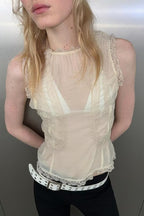 Women's High Sense V Neck Flounce Lace Bag Buckle Camis