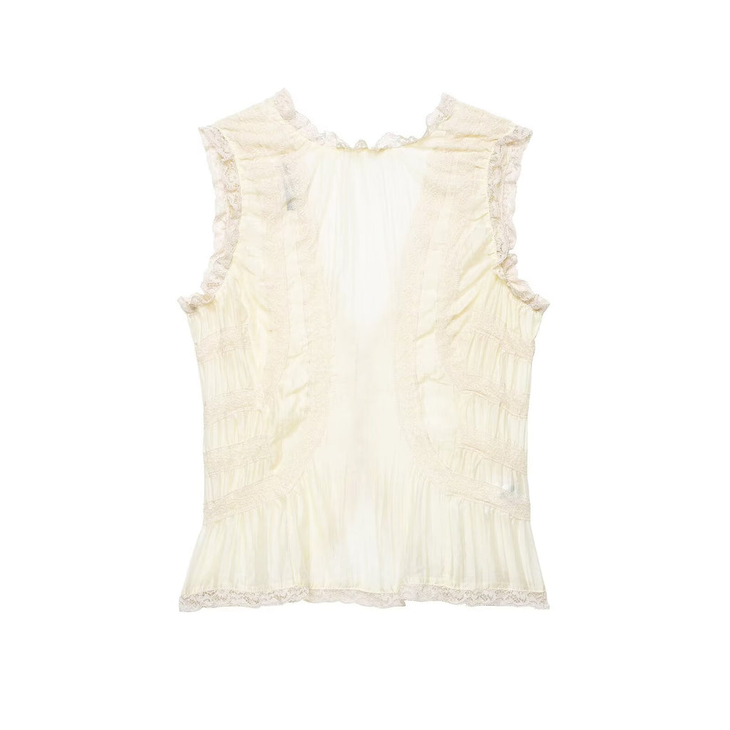 Women's High Sense V Neck Flounce Lace Bag Buckle Camis