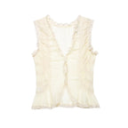 Women's High Sense V Neck Flounce Lace Bag Buckle Camis