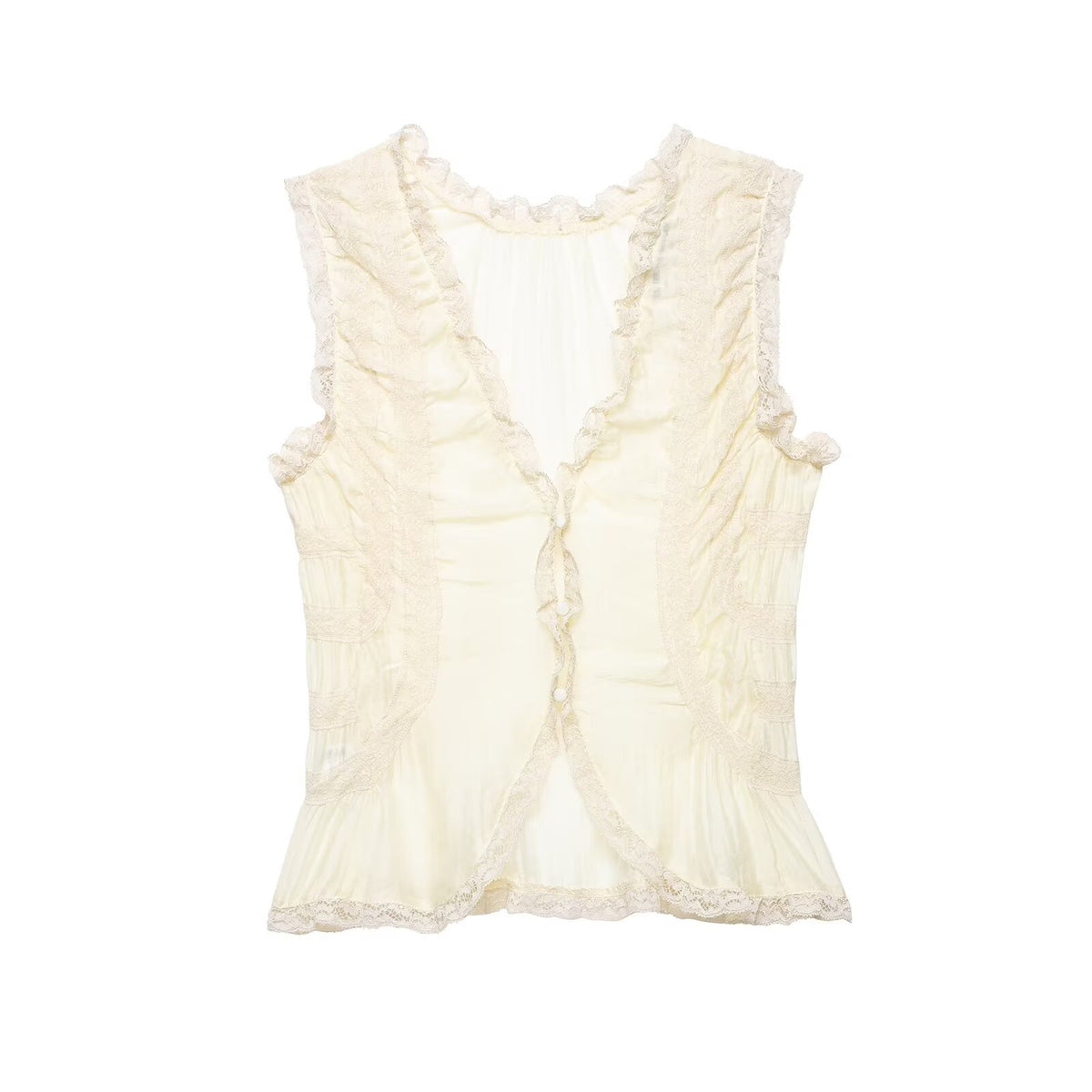 Women's High Sense V Neck Flounce Lace Bag Buckle Camis