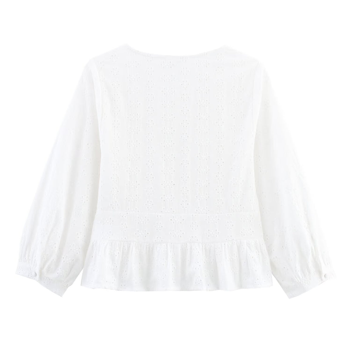 Women's Clothing Summer Holiday Series Embroidery V Neck Lantern Sleeve Solid Color Shirt
