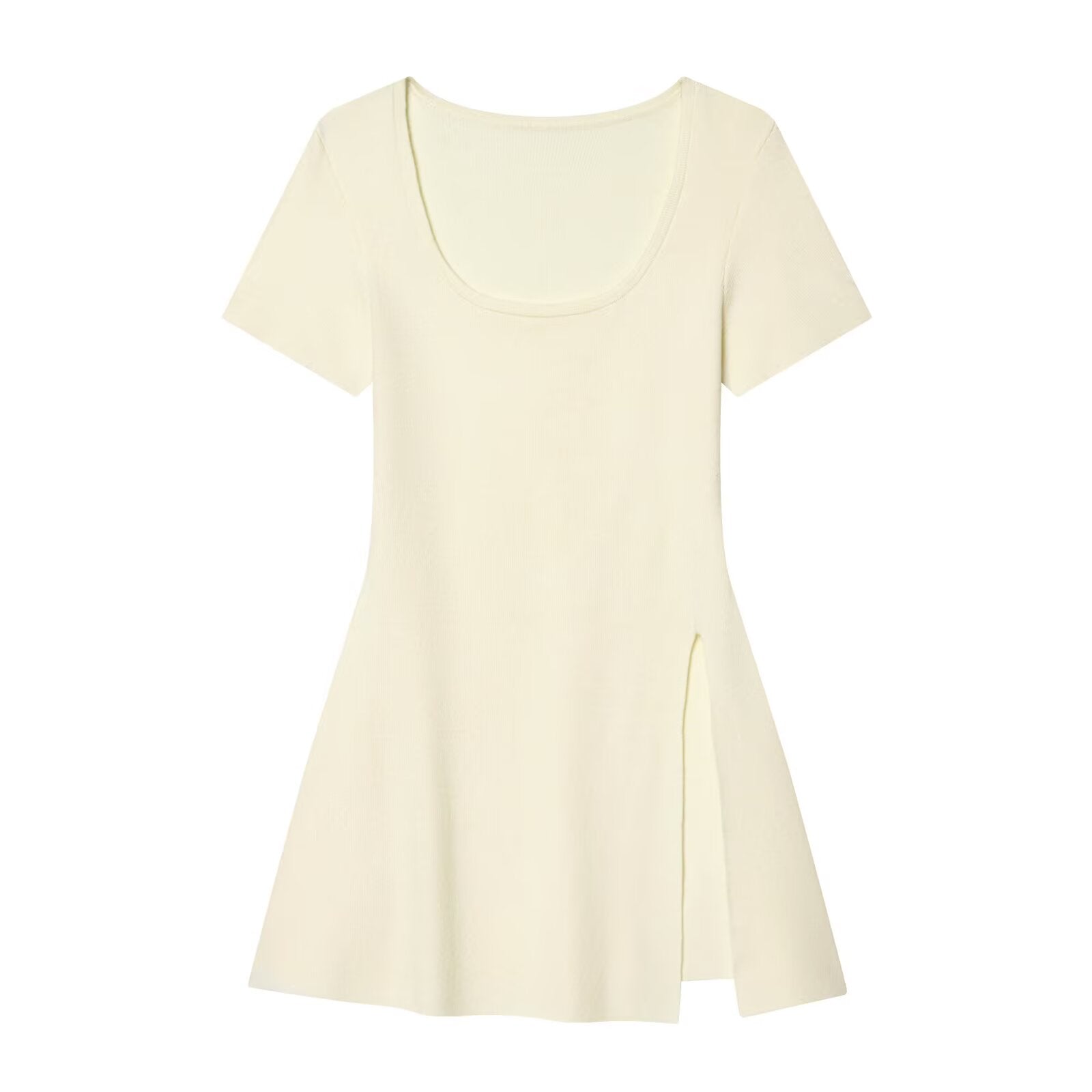 Women's Women Design Side Slit Knitted Short Sleeve Top
