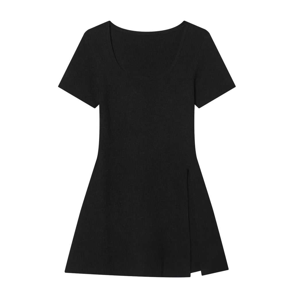 Women's Women Design Side Slit Knitted Short Sleeve Top