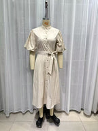 Women's Belted Collared Puff-Sleeve Maxi Dress