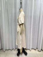 Women's Belted Collared Puff-Sleeve Maxi Dress