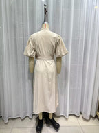 Women's Belted Collared Puff-Sleeve Maxi Dress